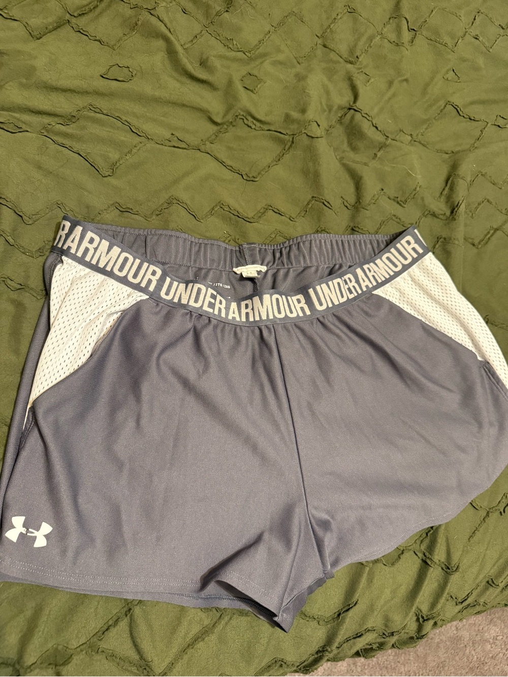 Under Armour Women's Gray Athletic Shorts with White Mesh Panels